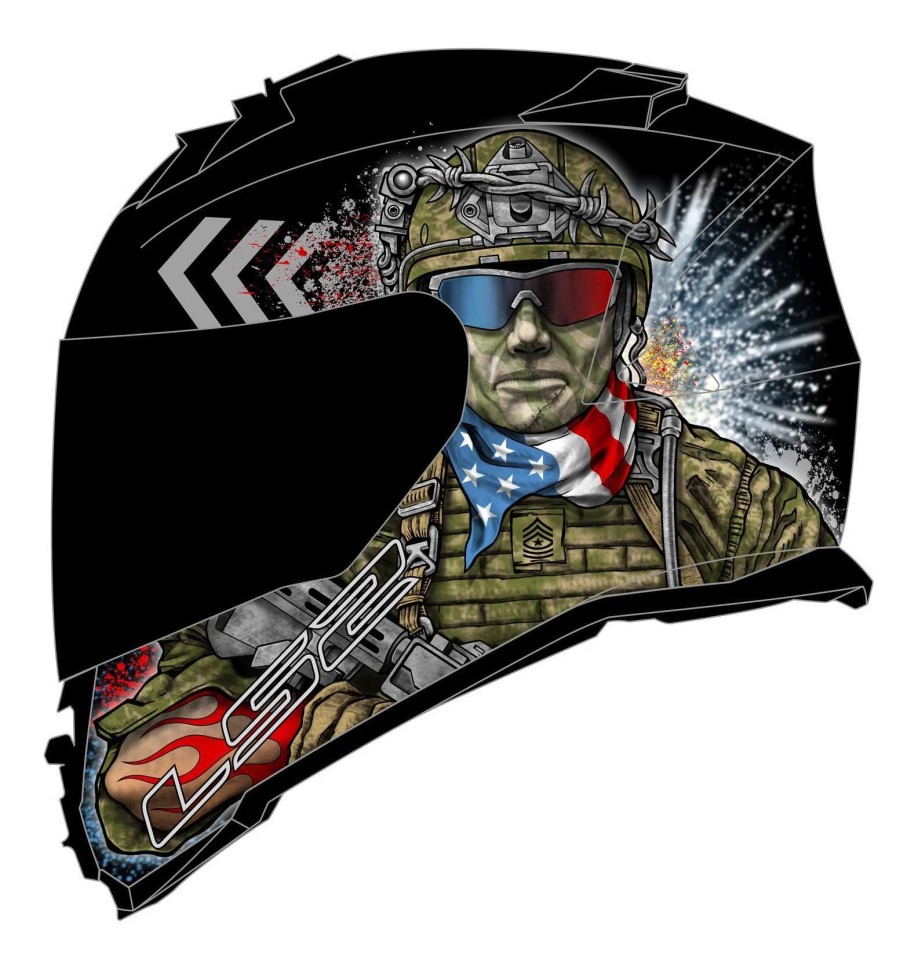 Full Face * | Ls2 Helmets Ls2 Assault Commando Helmet Black/Red/Blue