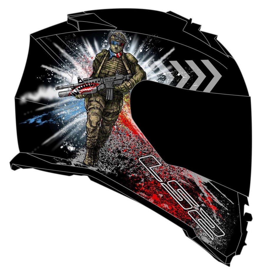 Full Face * | Ls2 Helmets Ls2 Assault Commando Helmet Black/Red/Blue