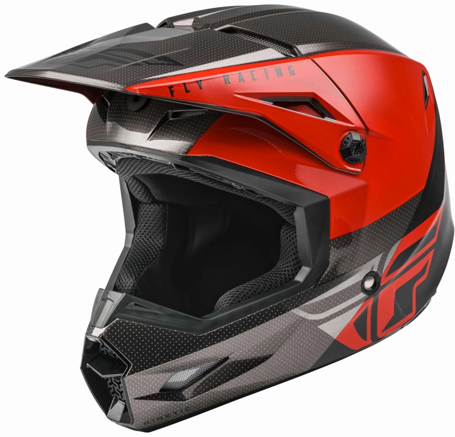 Dirt * | Fly Racing Dirt Fly Racing Youth Kinetic Straight Edge Helmet Red/Black/Grey