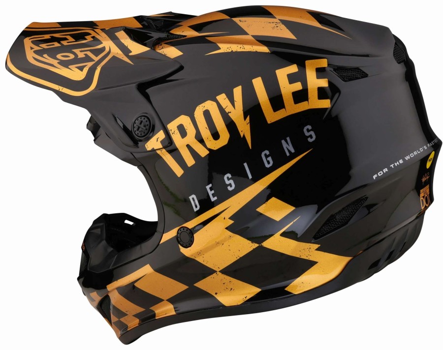 Dirt * | Troy Lee Designs Troy Lee Youth Se4 Polyacrylite Race Shop Helmet Black/Gold