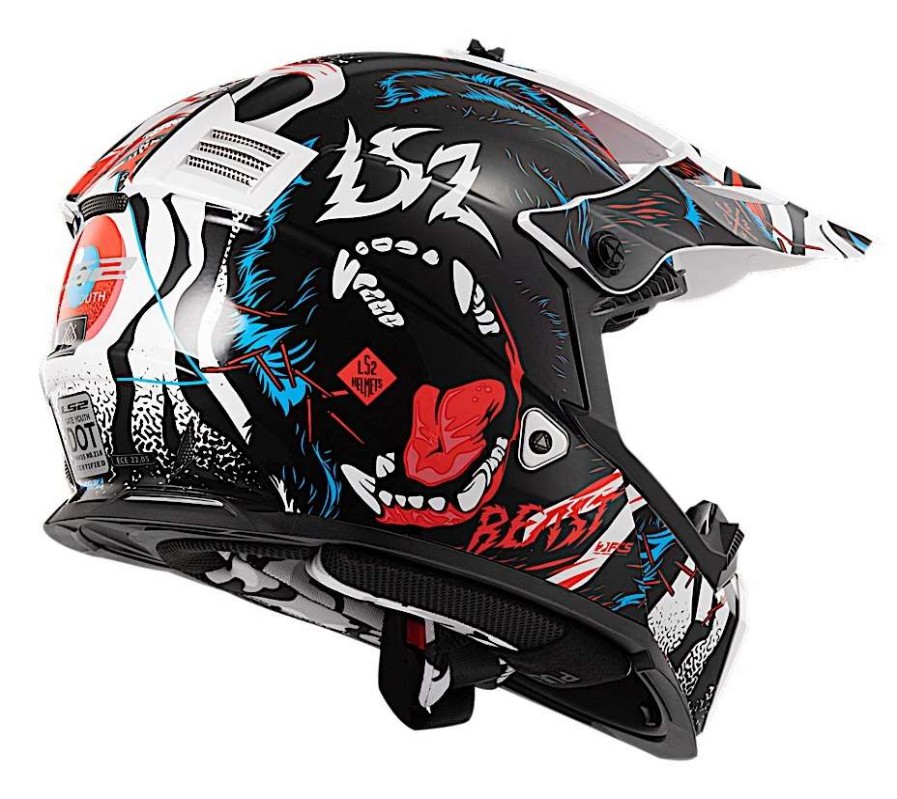 Dirt * | Ls2 Helmets Ls2 Youth Gate Beast Helmet White/Black